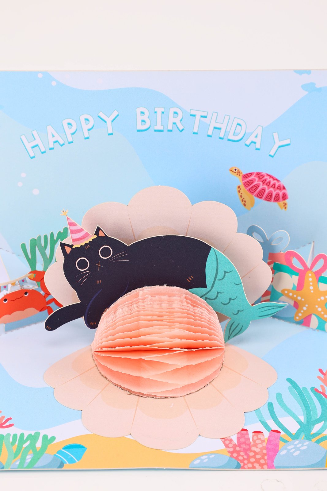 Seashell Pearl Cat Fish Birthday 3D Pop Up Card