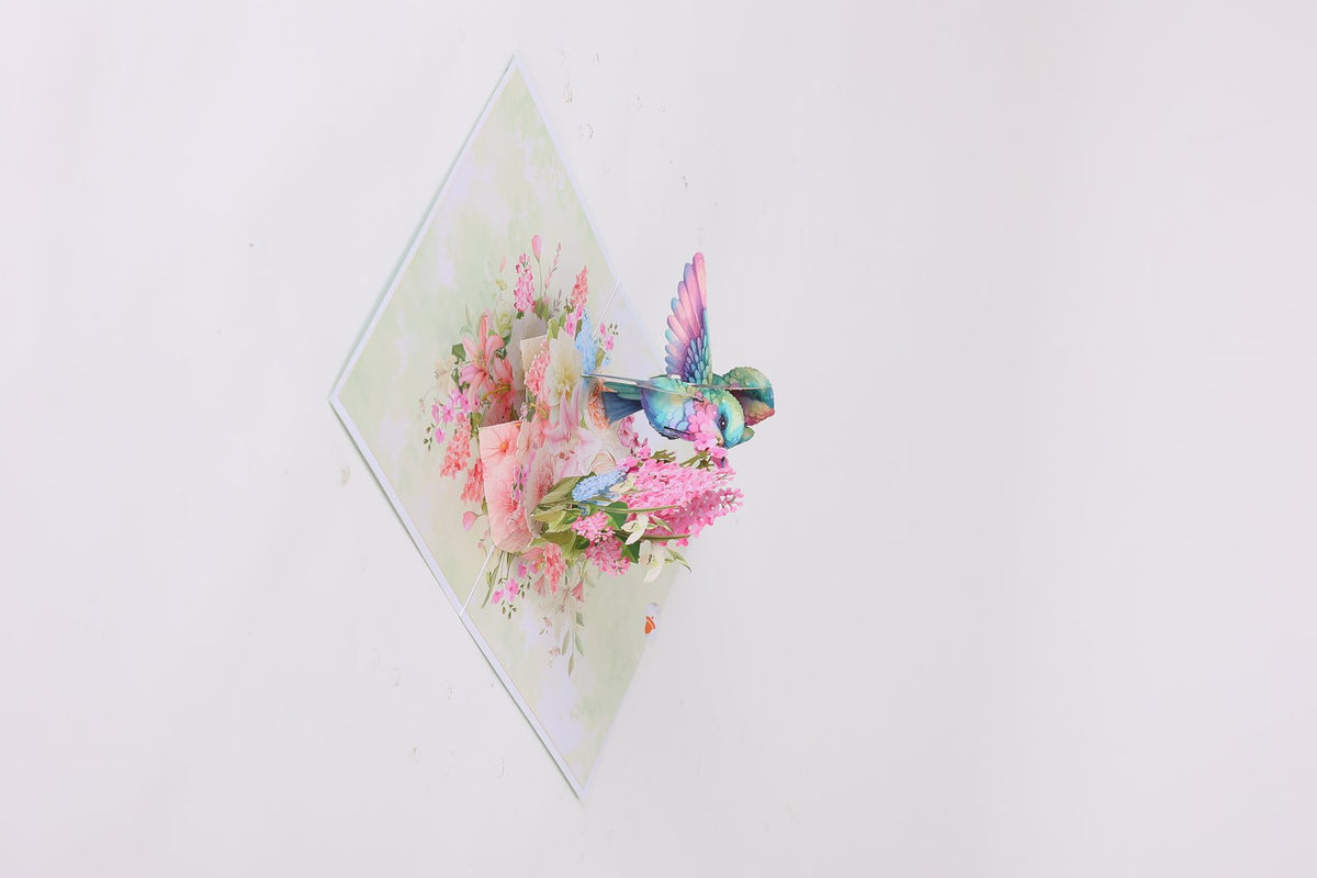 Pink Wisteria Hummingbird 3D Pop Up Card