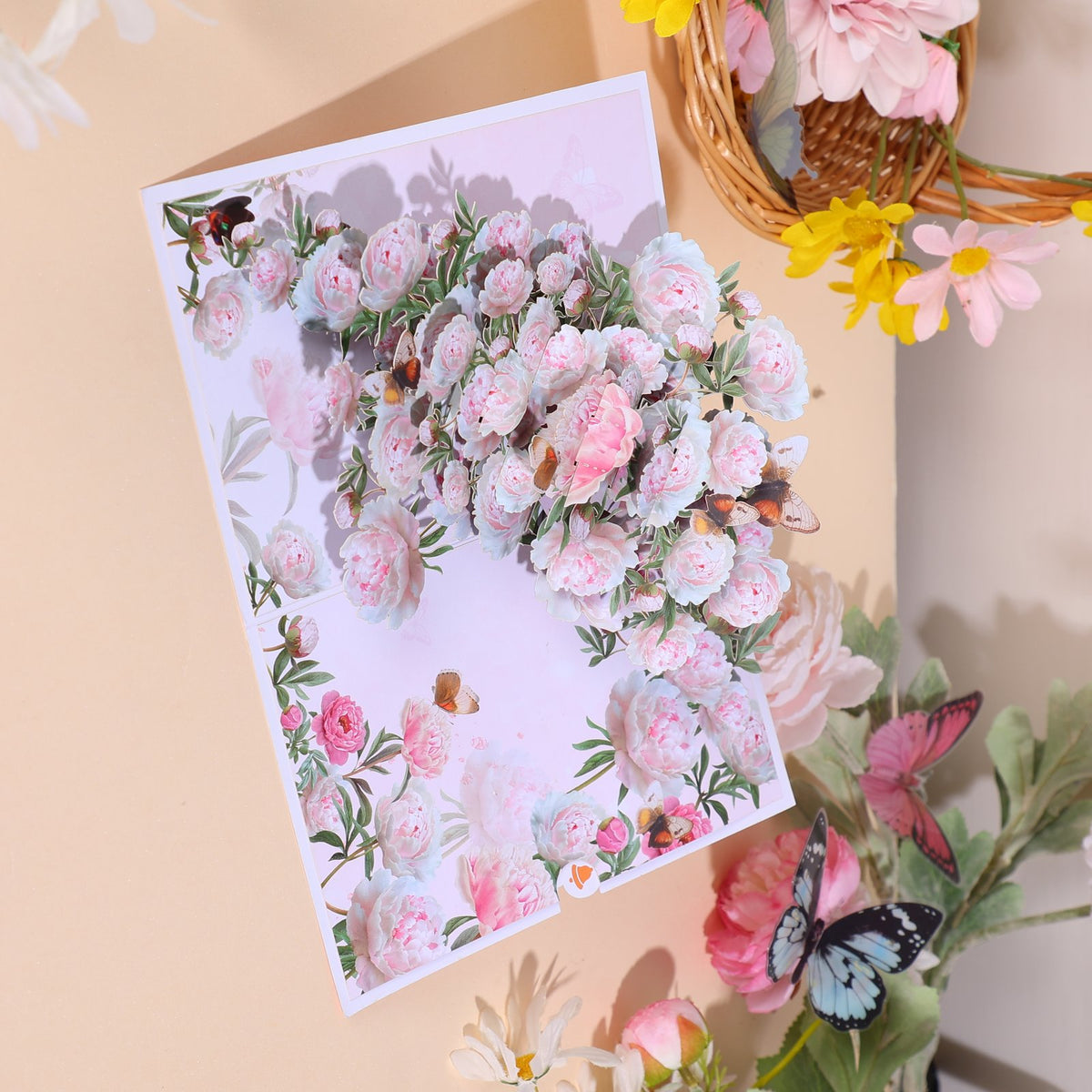 Pink Peony Floral Branch Greeting Card