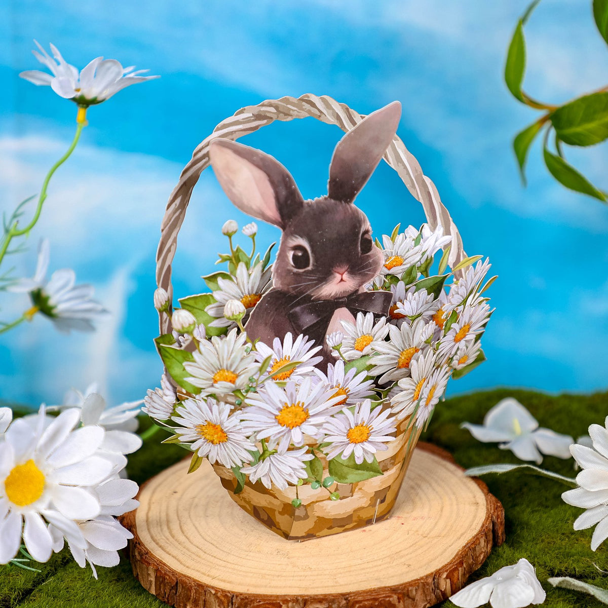 Black Rabbit Daisy Flower Basket Hanging Ornament