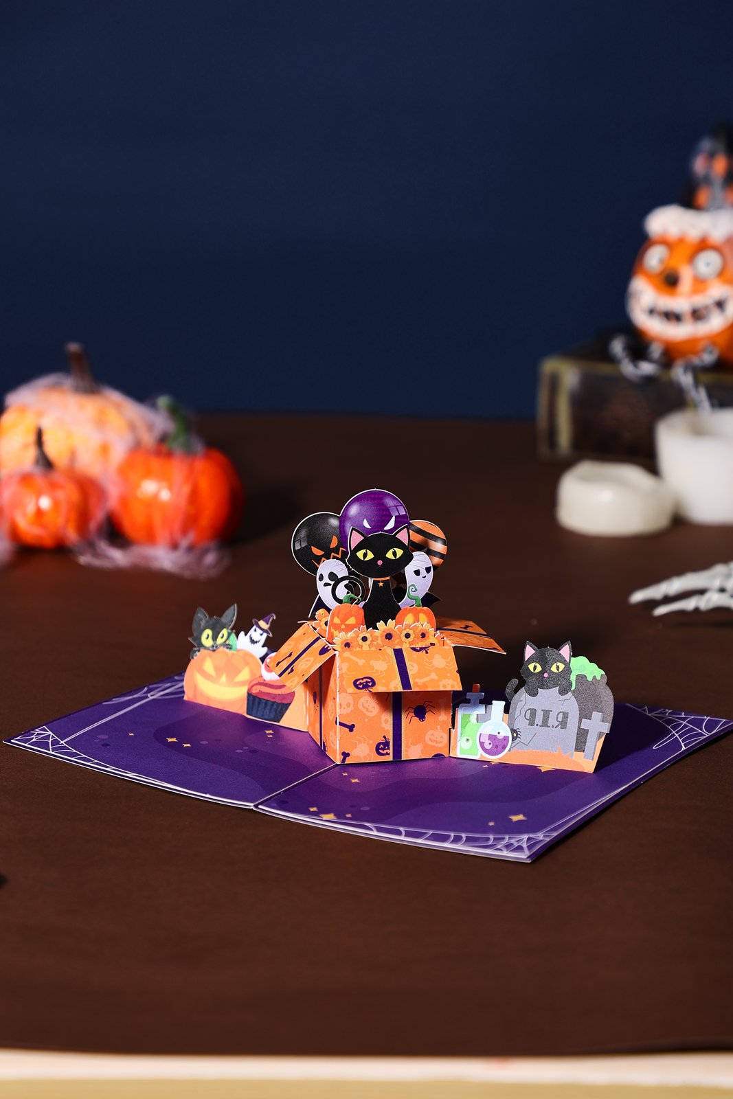 Halloween Gift Box Cat Greeting Card
