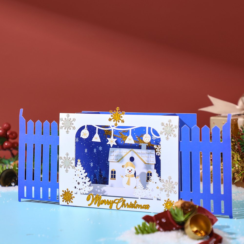 Blue Gold Christmas Snowflake Flip Pop Up Card