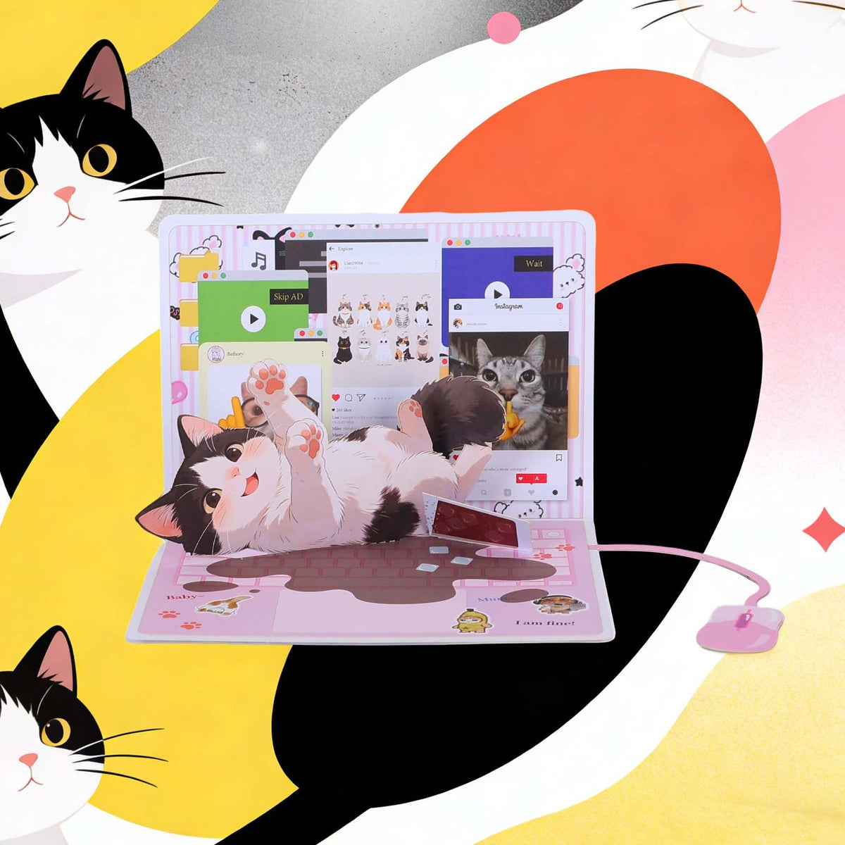 Cat Laptop Flip Pop Up Card