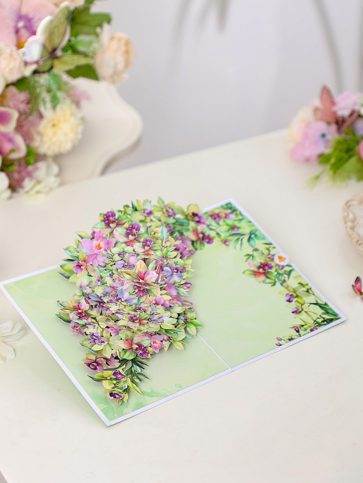 Green Dendrobium Orchid Floral Branch Greeting Card