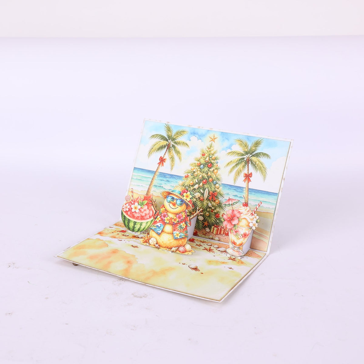 90° Christmas Snowman Beach Greeting Card