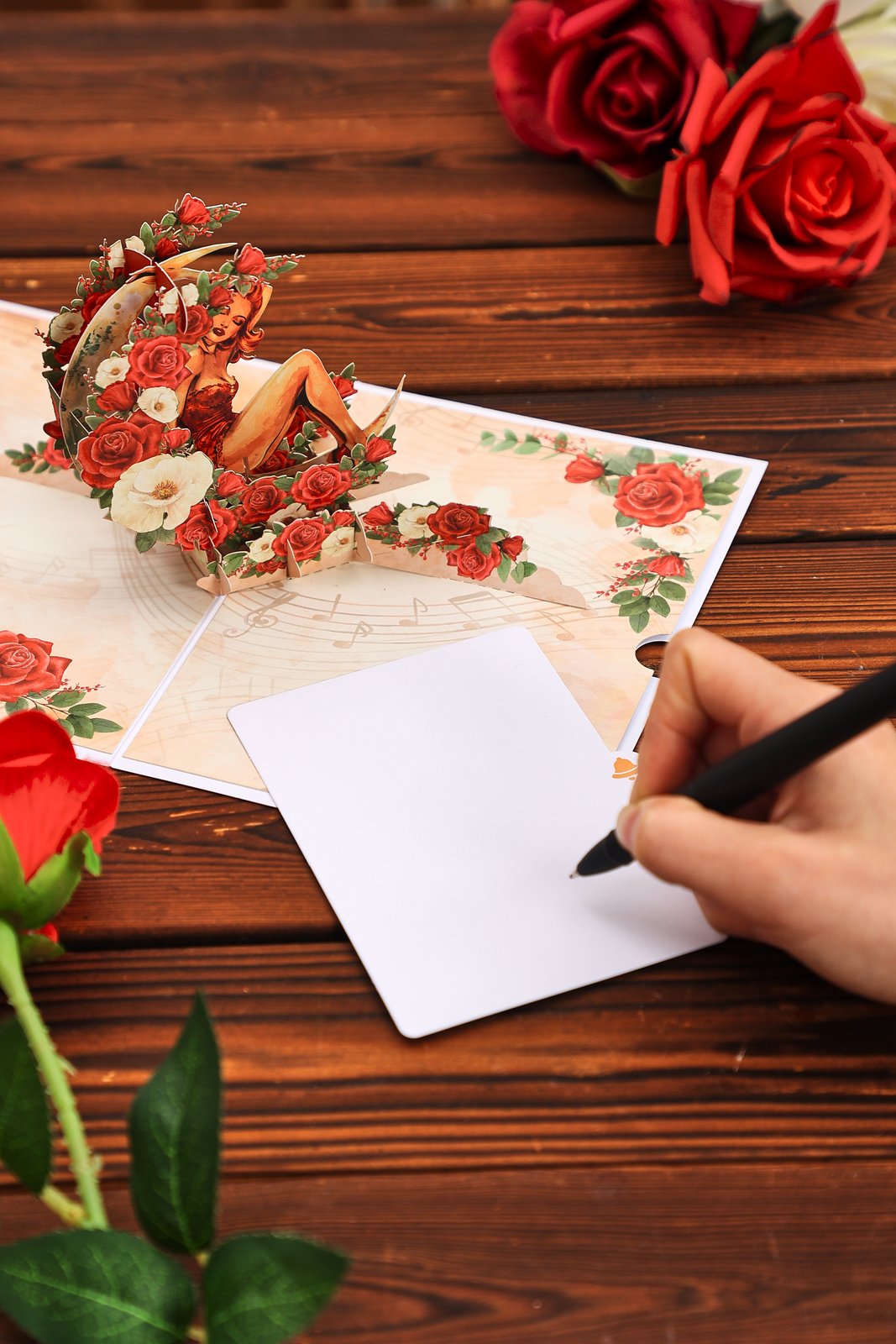 Crescent Moon Rose Lady Pop Up Card