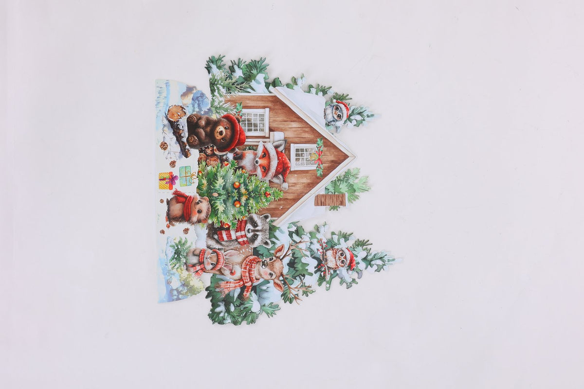 Christmas Animals Cottage 3D Pop Up Card
