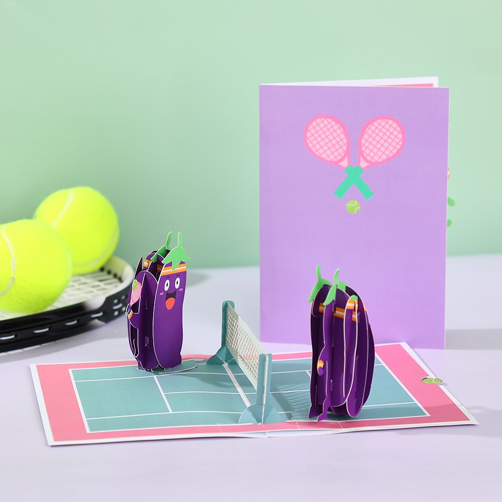 Eggplant Tennis Funny 3D Pop Up Card