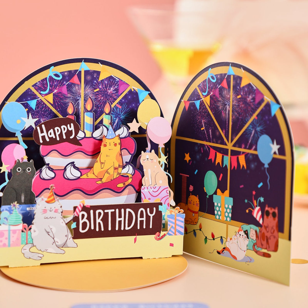 Cat Birthday Party 3D Pop Up Card