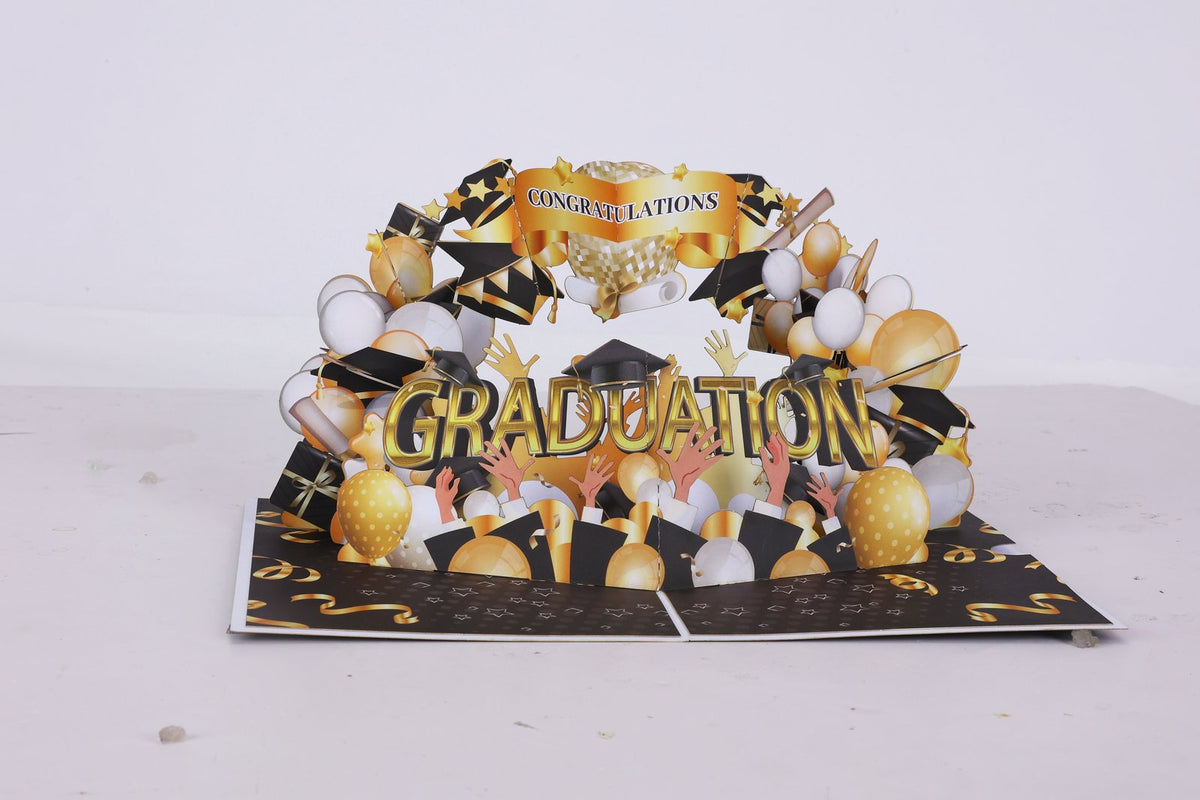 Black Gold Balloon Graduation Season 3D Pop Up Card