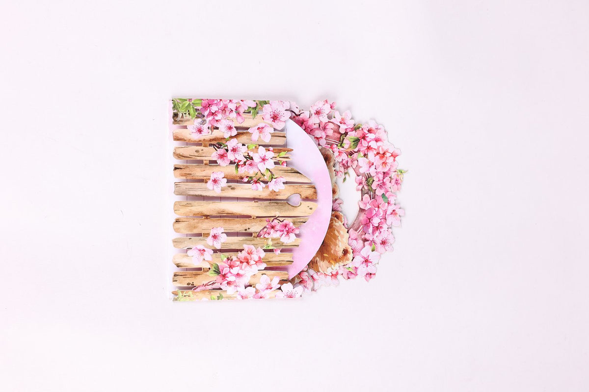 Cherry Blossom Bear Double Door Card