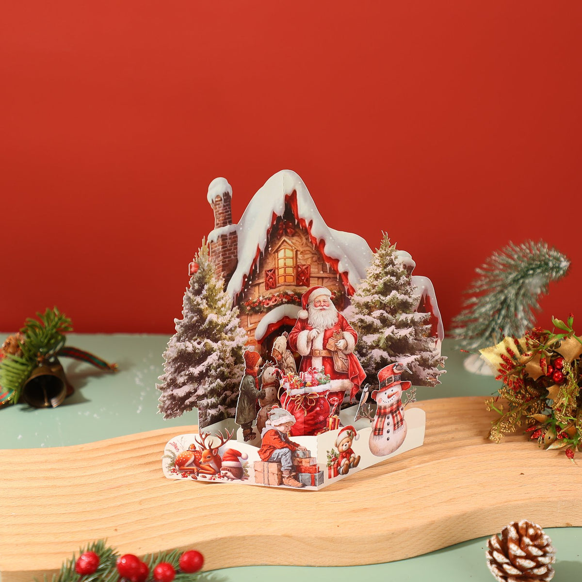 Santa Claus Snowy House 3D Pop Up Card