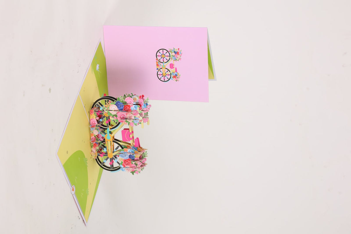 Floral Print Bicycle Flip Pop Up Card