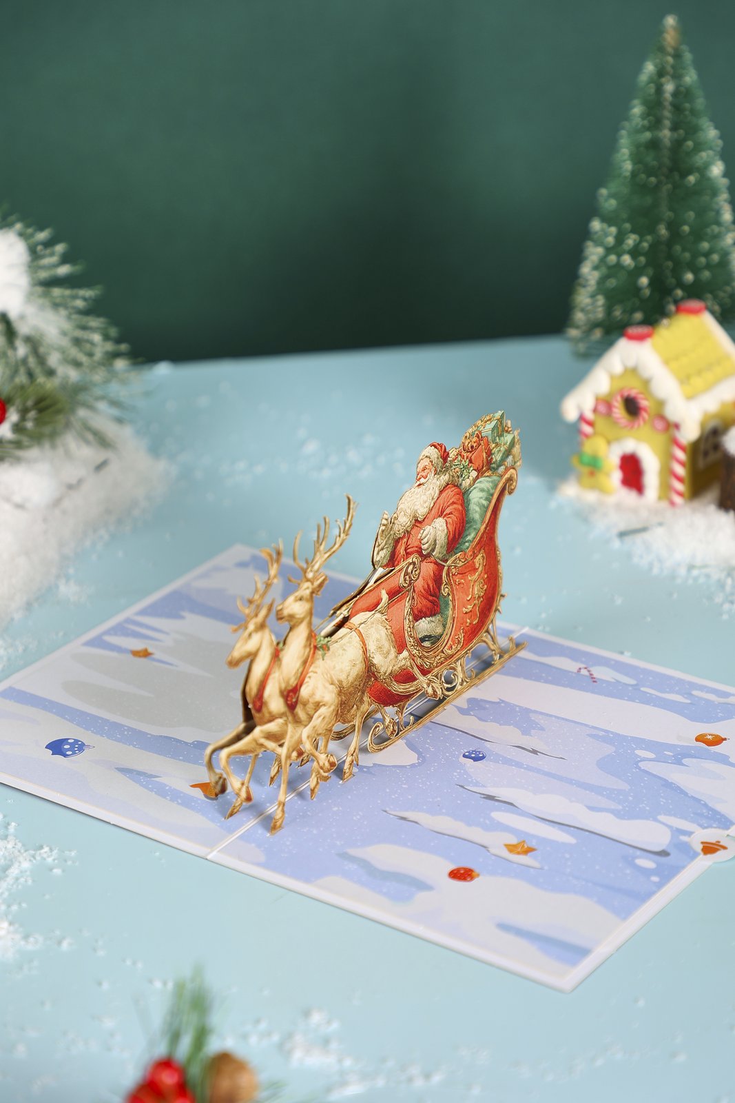 Santa Claus Sleigh Flip Pop Up Card