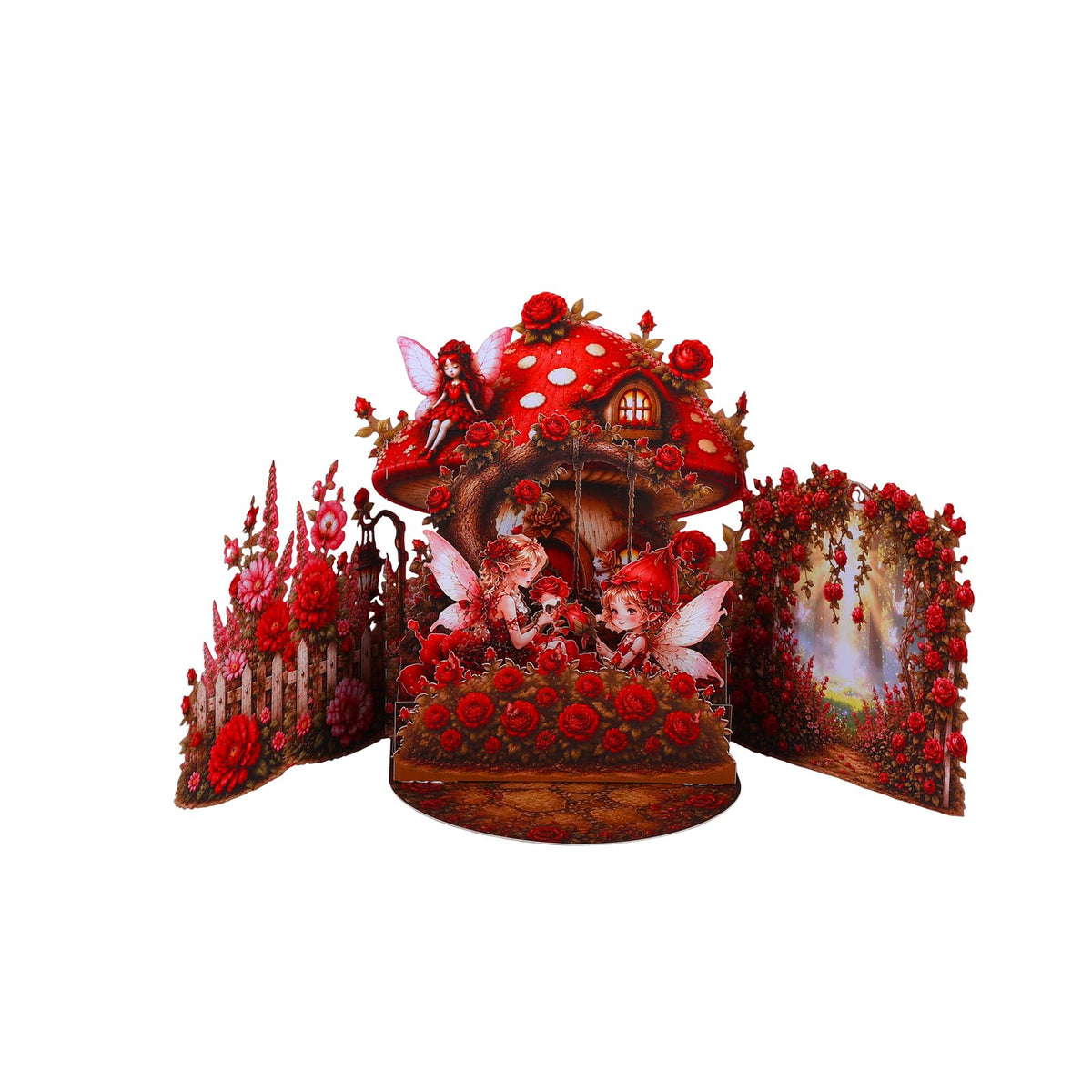 Elf Red Rose Double Door 3D Pop Up Card