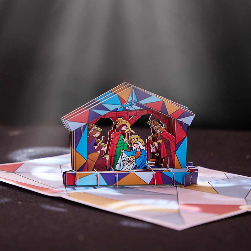 Nativity Stained Glass Colors Greeting Card