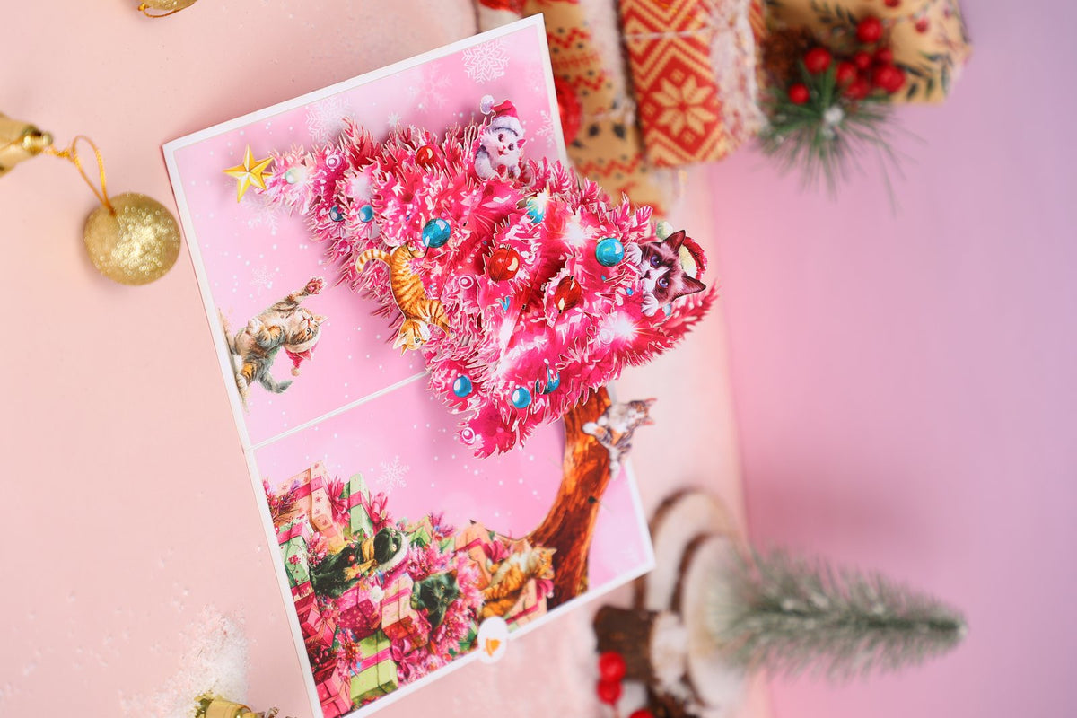 Pink Christmas Tree Flip Pop Up Card
