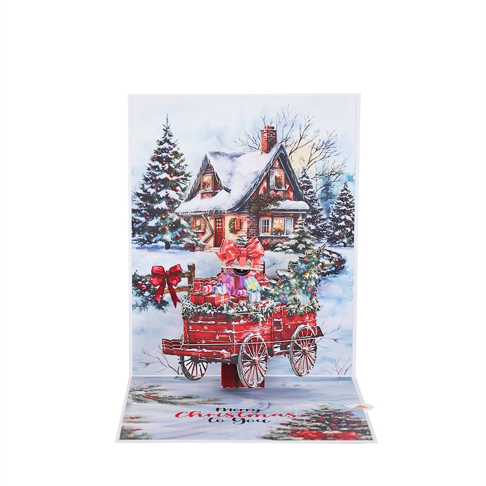 Christmas Horse Carriage Snowy Scene 3D Pop Up Card