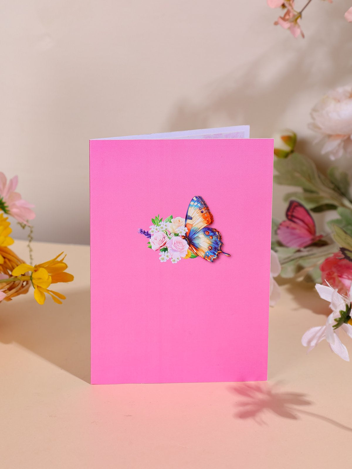 Purple Butterfly Flower Bouquet Flip Pop Up Card