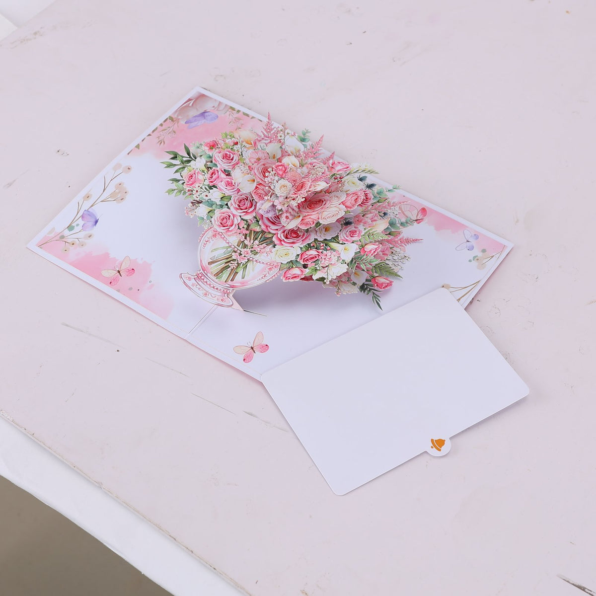 Pink Rose Flower Vase Pop Up Card