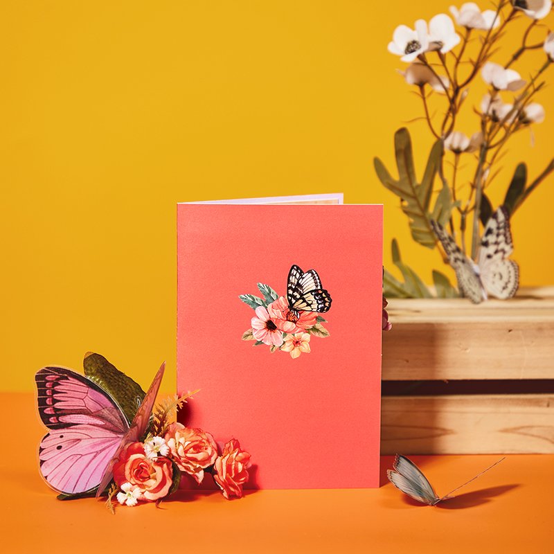 Butterfly Fresh Flowers Floral Wreath 3D Pop Up Card