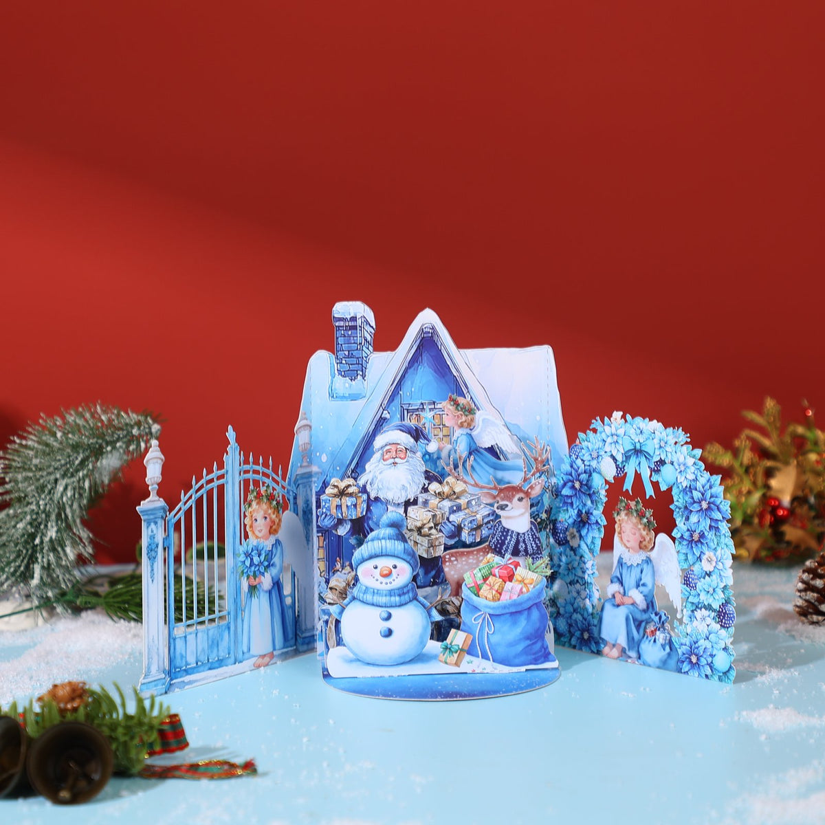 Blue Snowman Arch Christmas Greeting Card