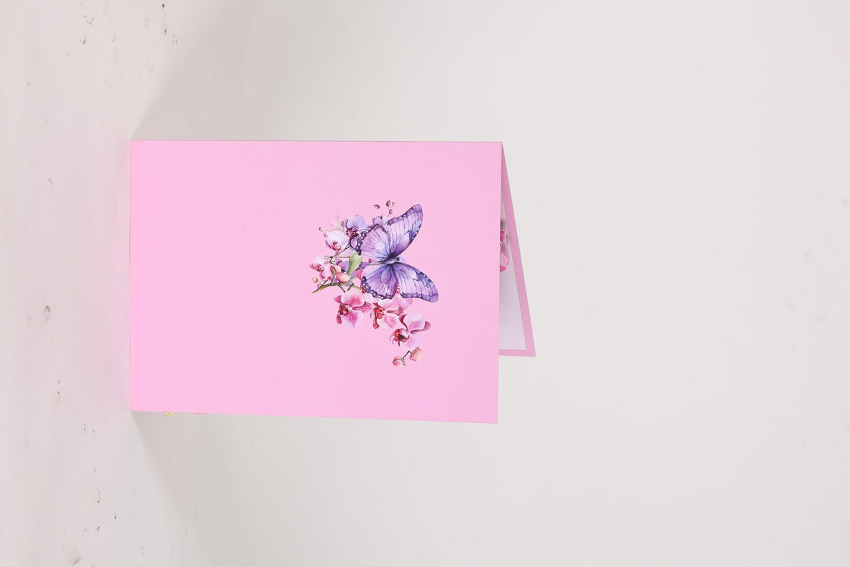 Pink Orchid Butterfly Flowering Shrubs 3D Pop Up Card