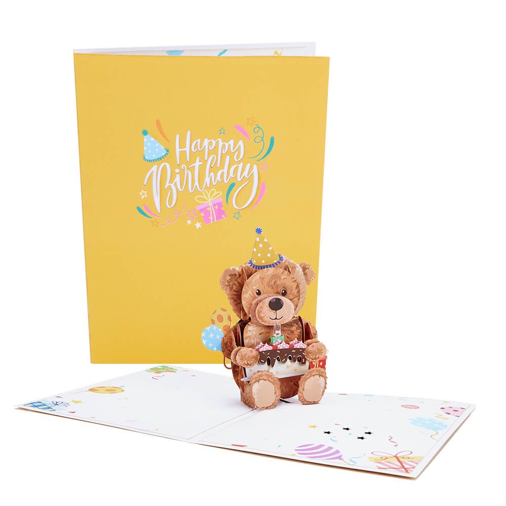LED Lights & Music Teddy Bear Birthday 3D Pop Up Card