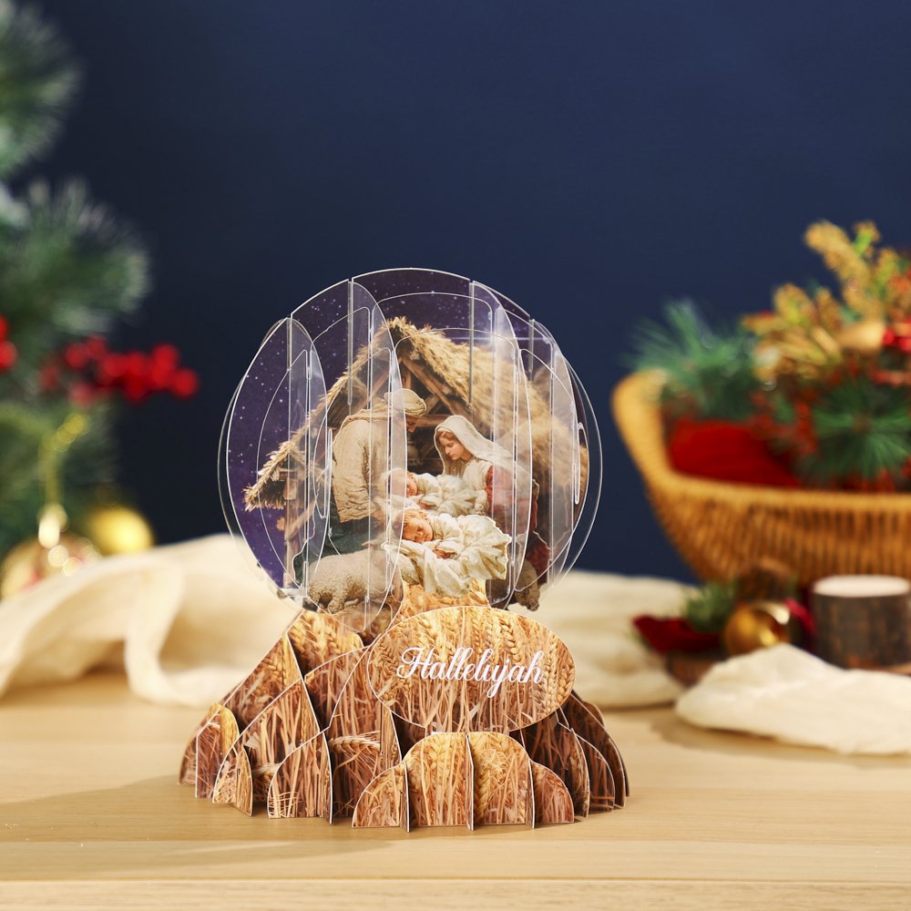 Christmas Nativity Manger Crystal Ball Card