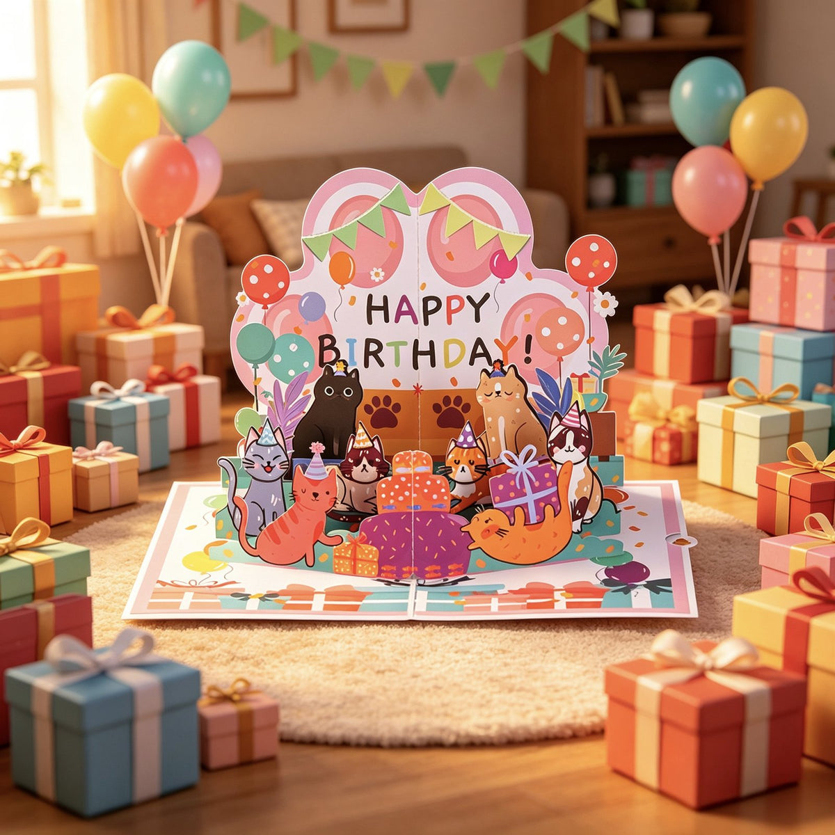 Cat Egg Birthday Party 3D Pop Up Card
