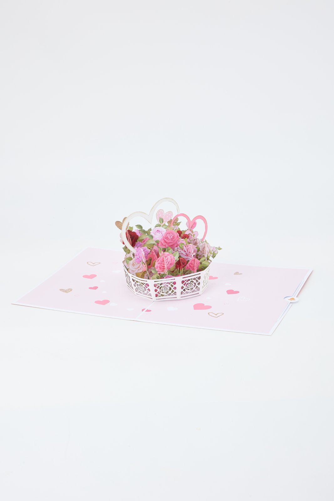 Rose Heart Flower Basket 3D Pop Up Card