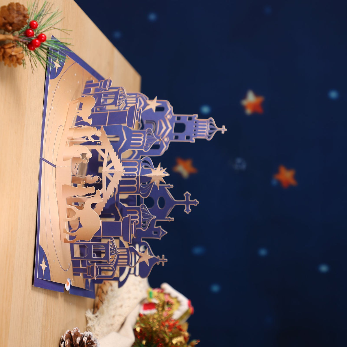 Blue Gold Nativity 3D Pop Up Card