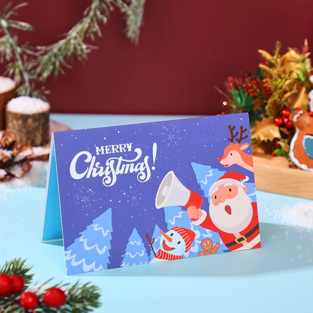 Santa Claus Trumpet Flip Pop Up Card Dark Blue