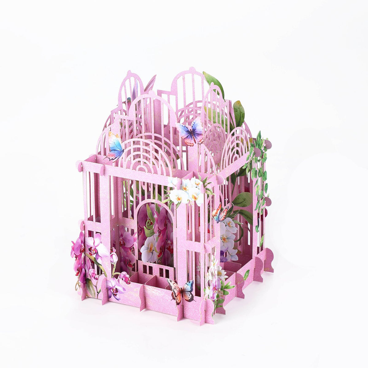 Pink Purple Orchid Birdcage 3D Pop Up Card