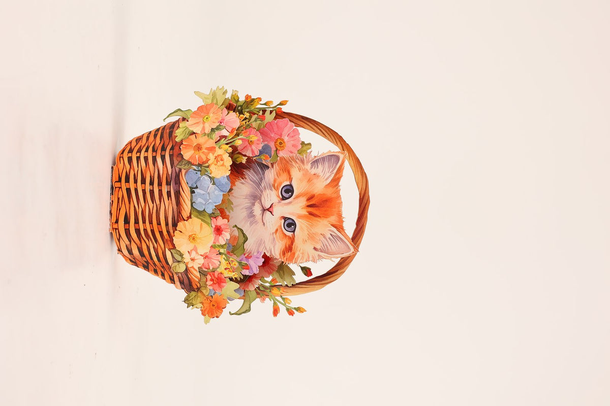 Orange Cat Flower Basket Hanging Ornament