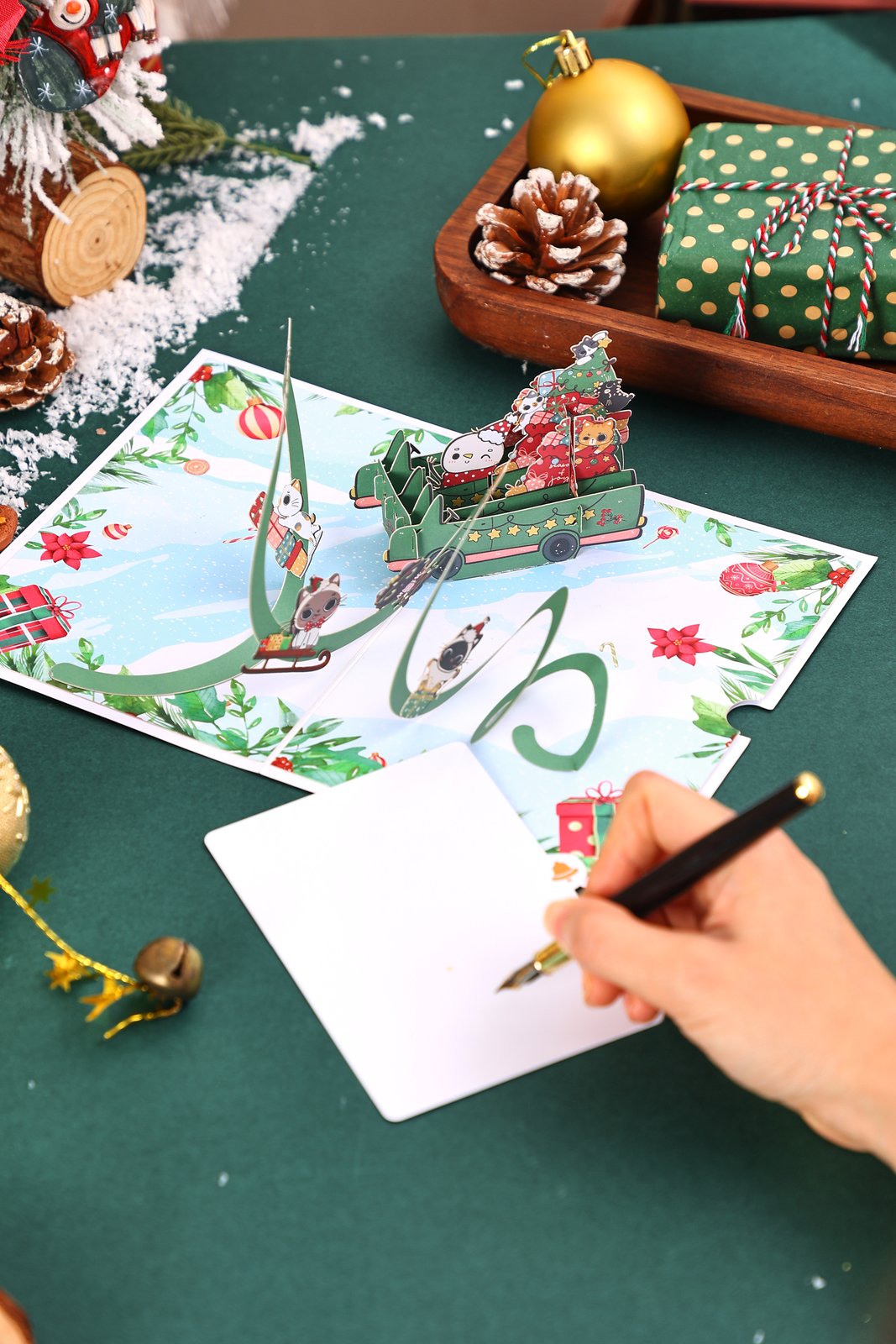 Christmas Cat Snow Car Greeting Card