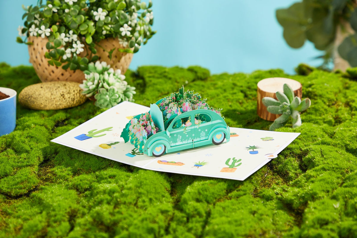 Succulent Cactus Flower Cart Pop Up Card