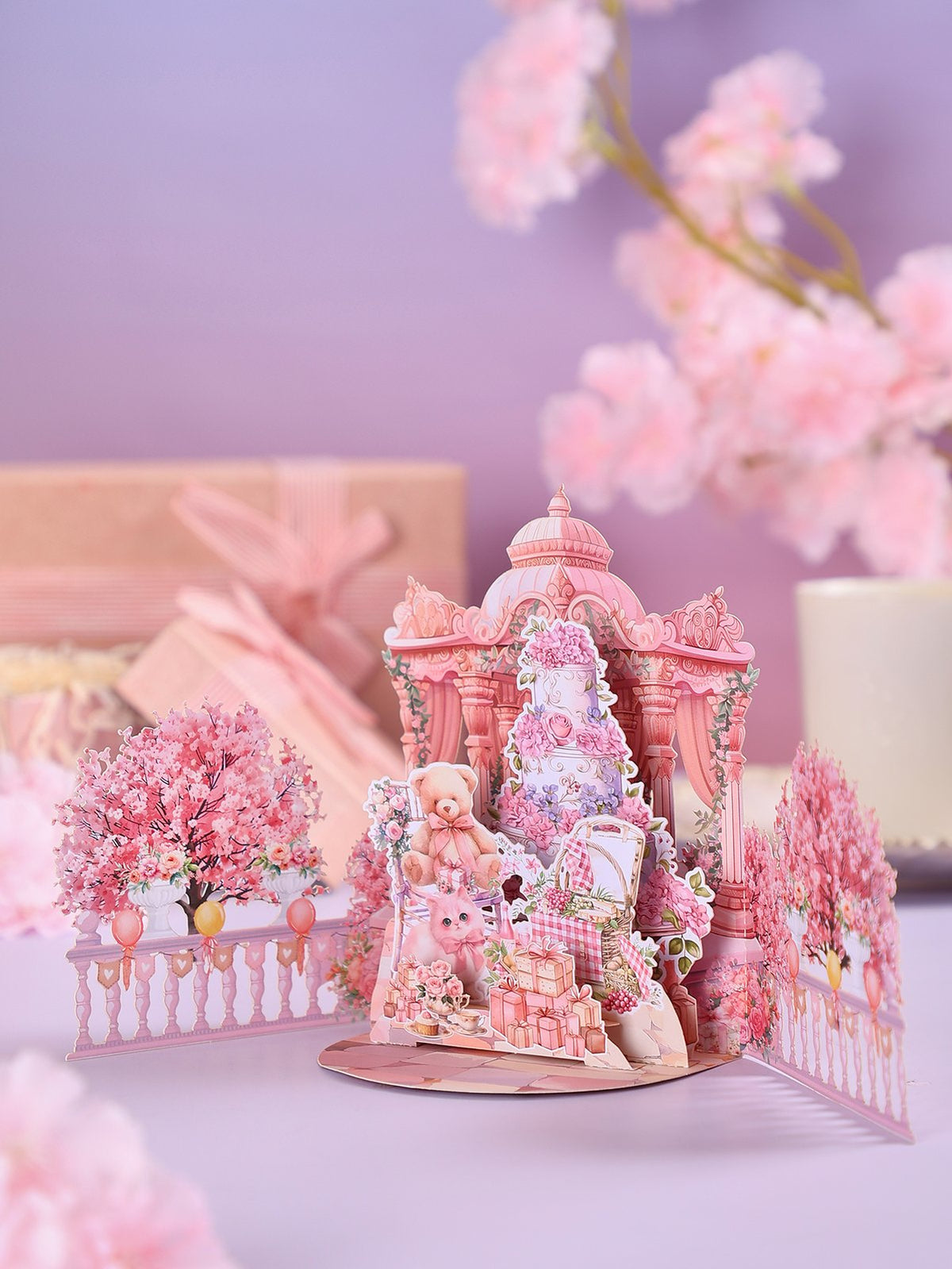 Pink Castle Cherry Blossom 3D Pop Up Card