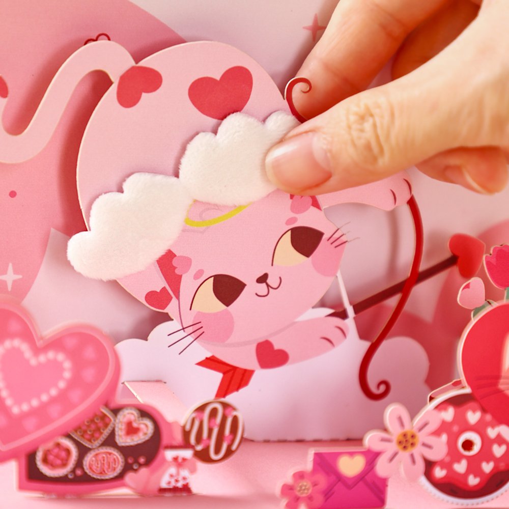 Plush Wings Cupid Kitten 3D Pop Up Card