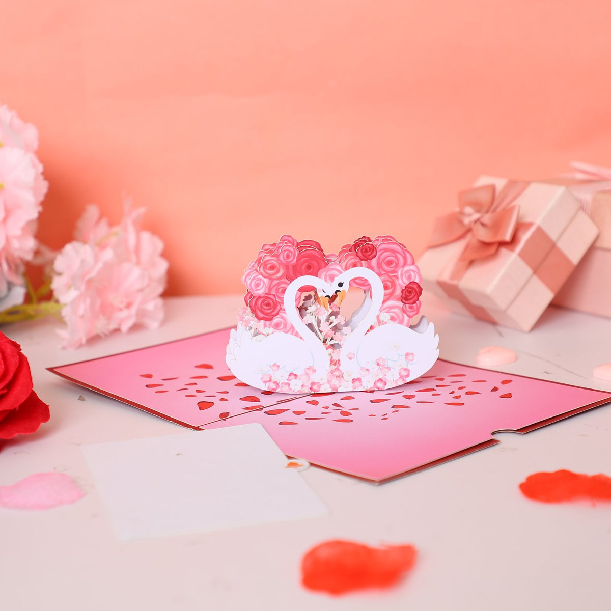Heart Rose Swan Greeting Card