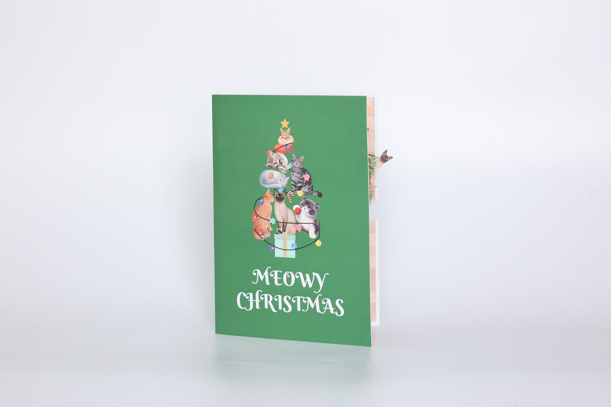 Cat Christmas Tree Fairy Lights Greeting Card