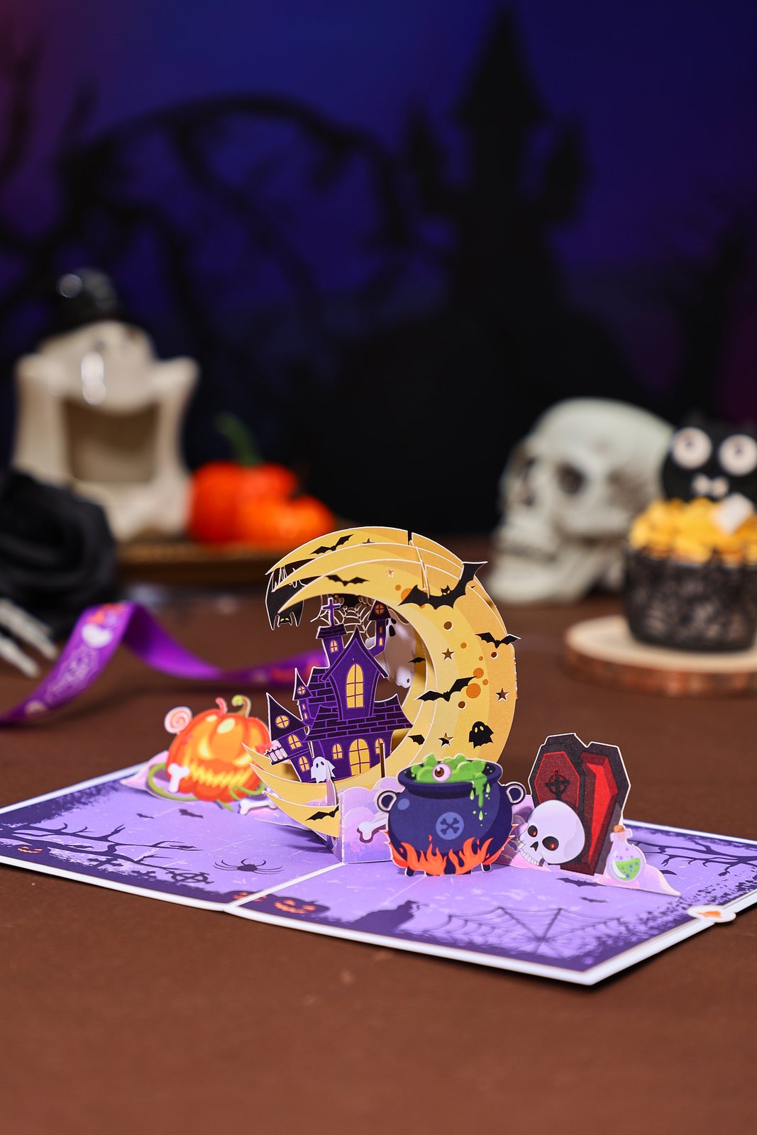 Halloween Crescent Moon Castle 3D Pop Up Card