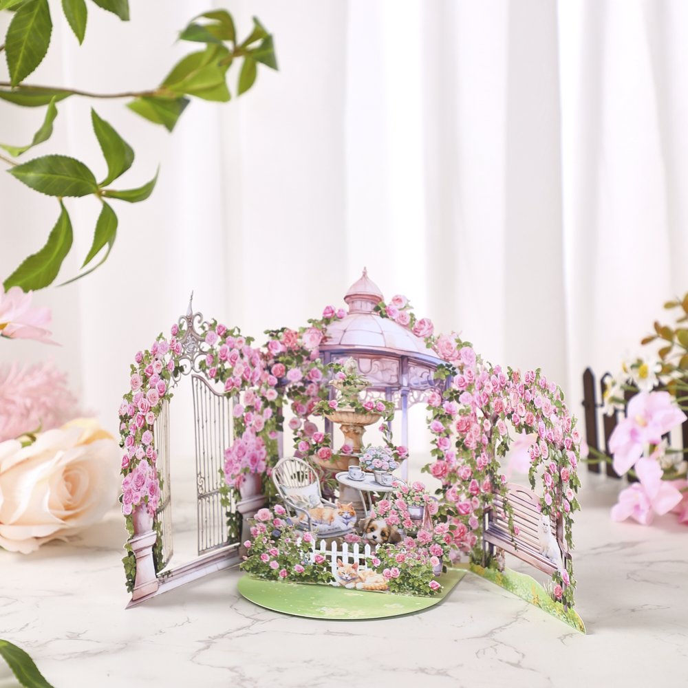 Pink Red Rose Garden Double Door Pop Up Card
