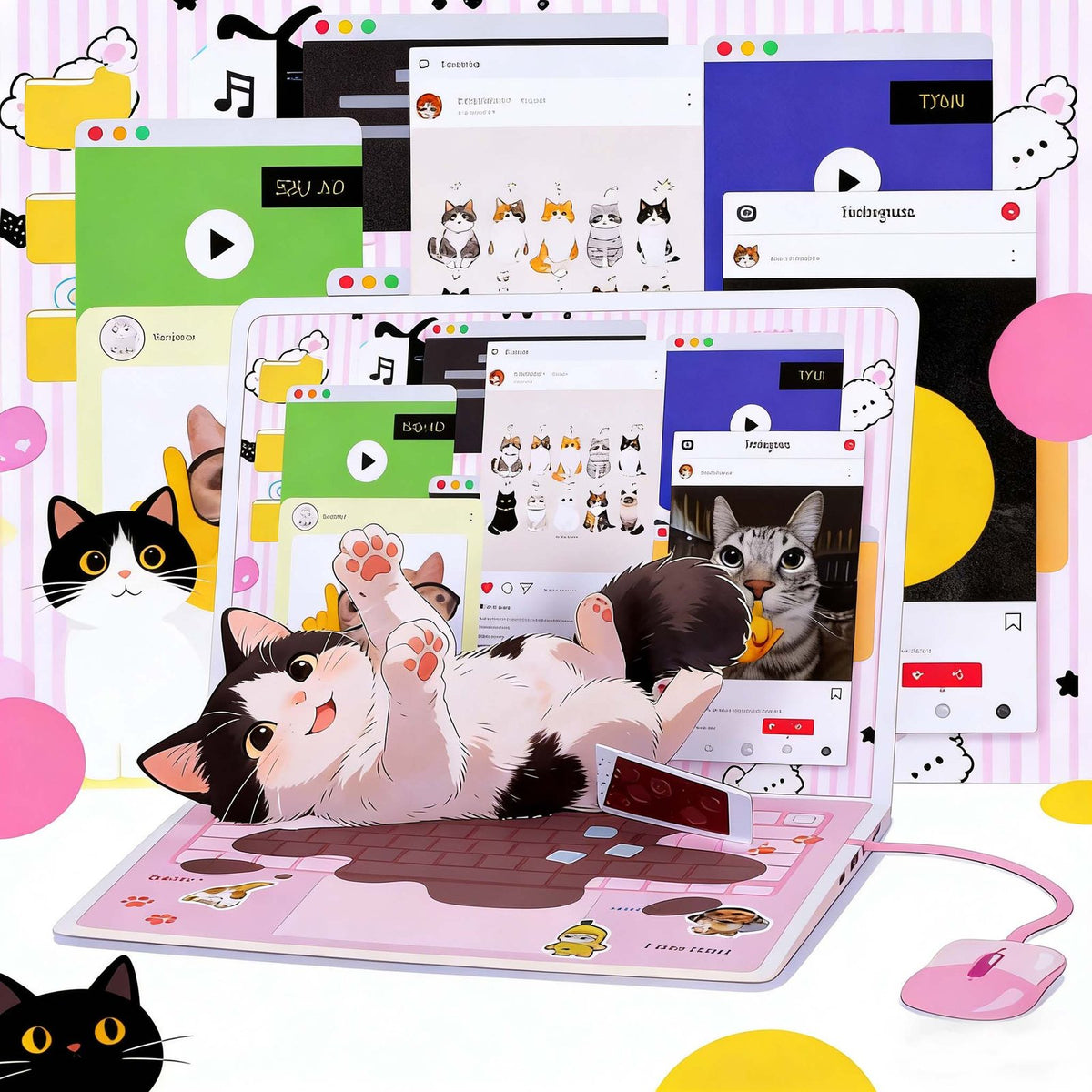 Cat Laptop Flip Pop Up Card