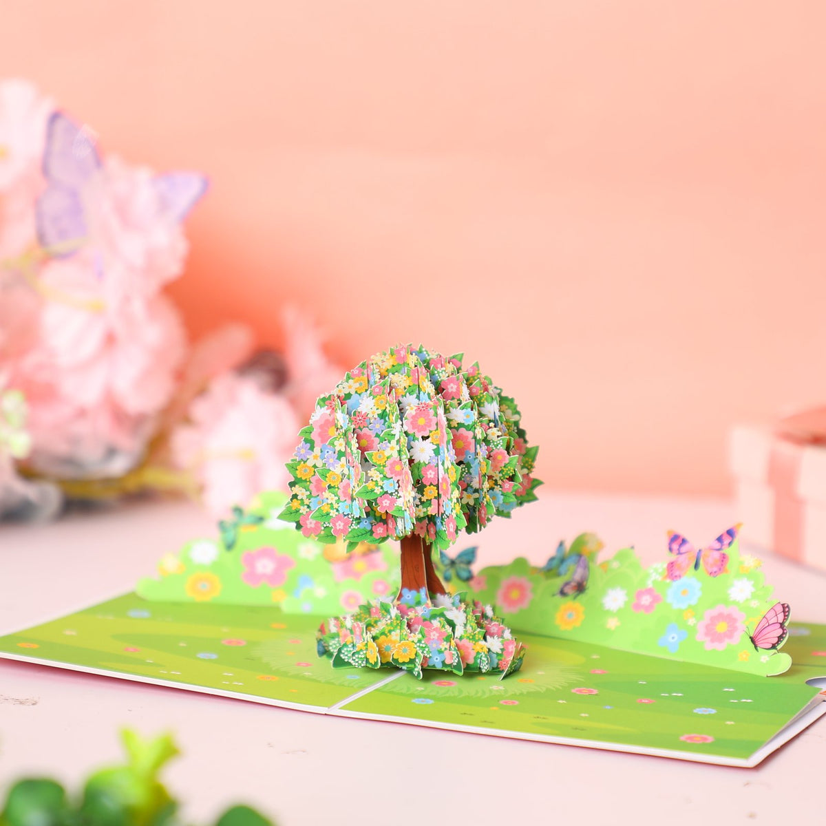 Flower Tree & Butterfly Garden Greeting Card