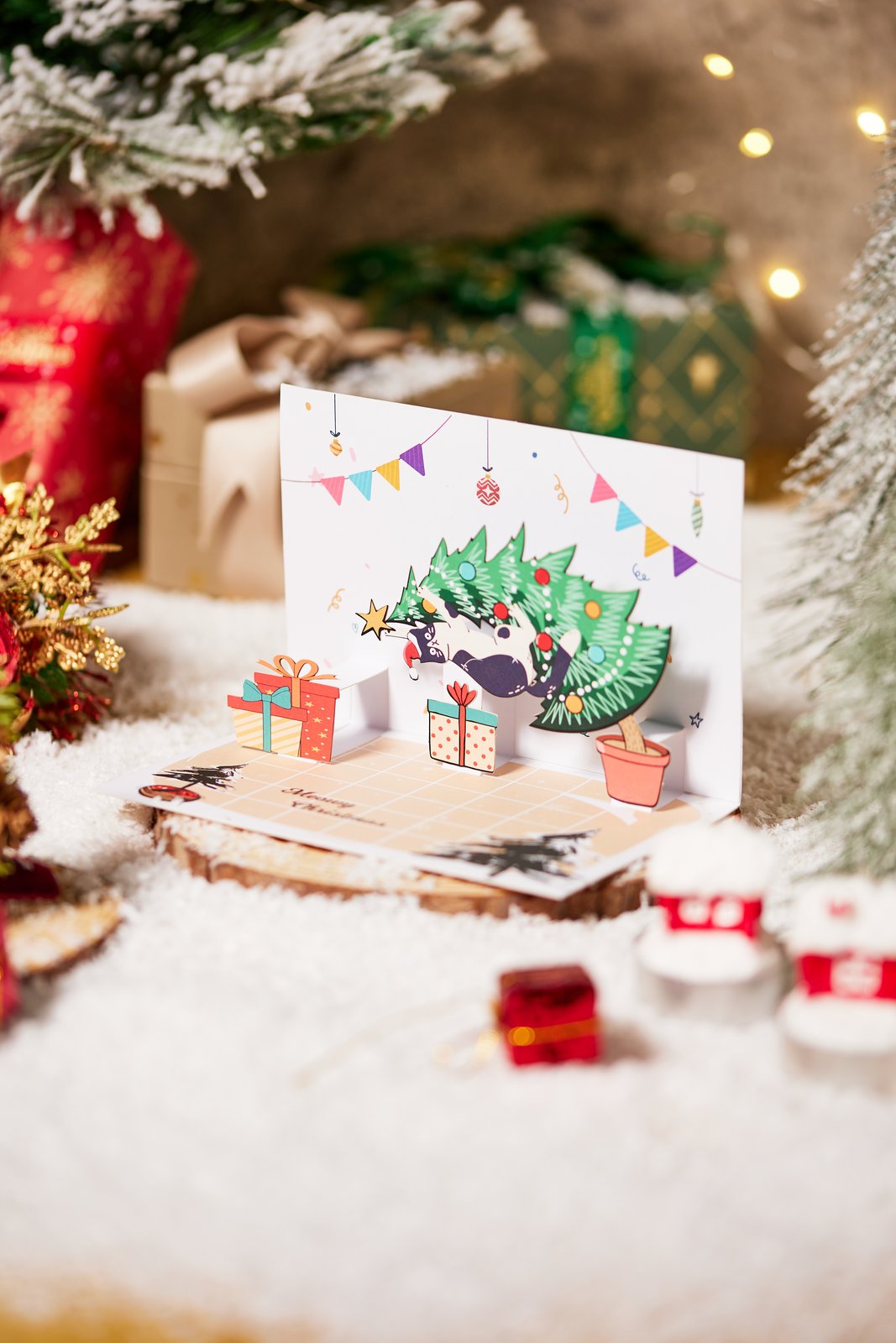 90° Cat Christmas Happy Climbing Tree Pop Up Card