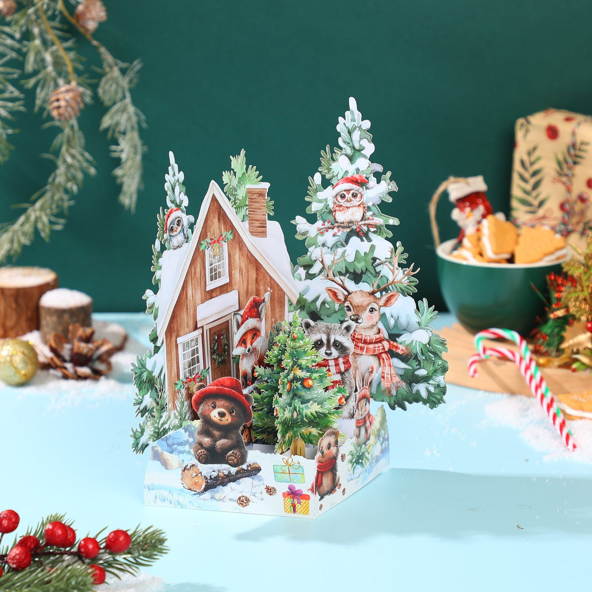 Christmas Animals Cottage 3D Pop Up Card