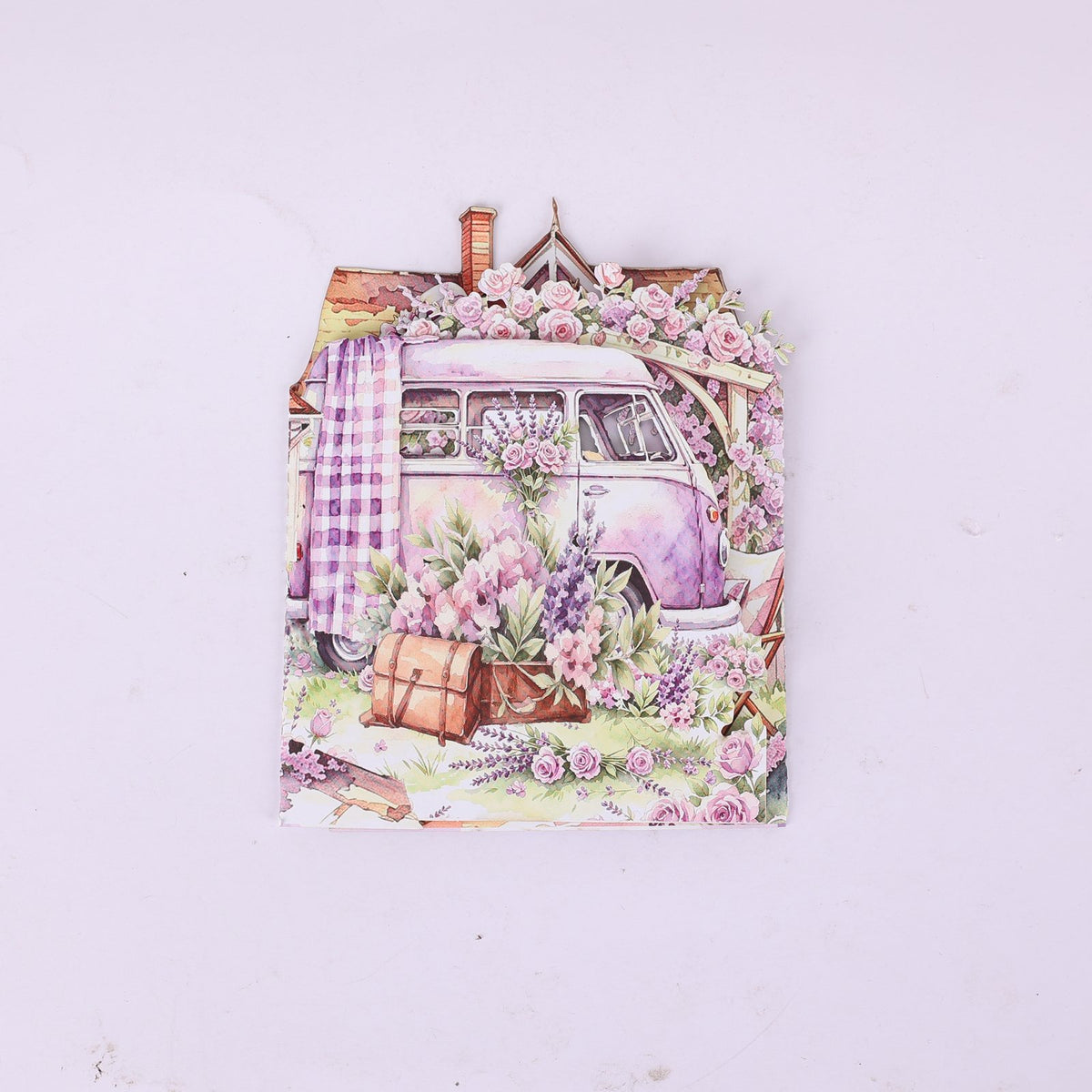 Girl Purple Camping Double Door Pop Up Card