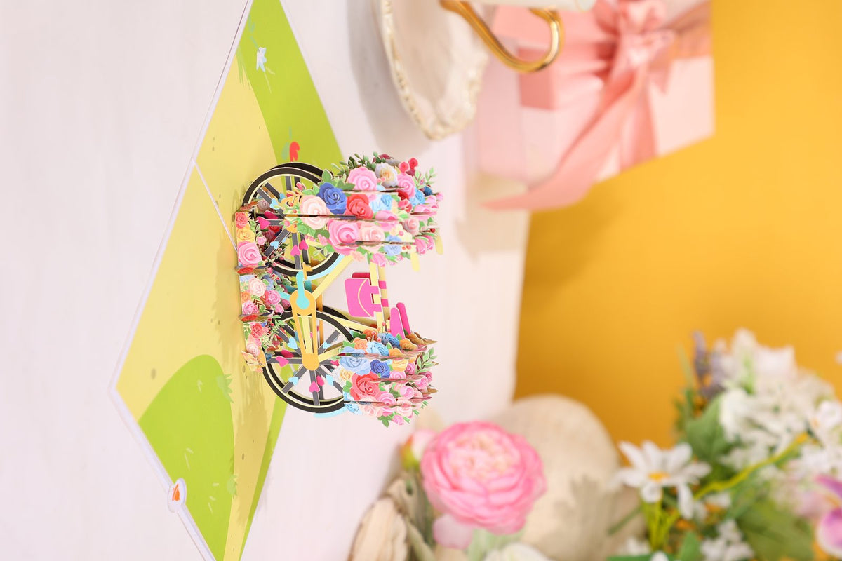 Floral Print Bicycle Flip Pop Up Card