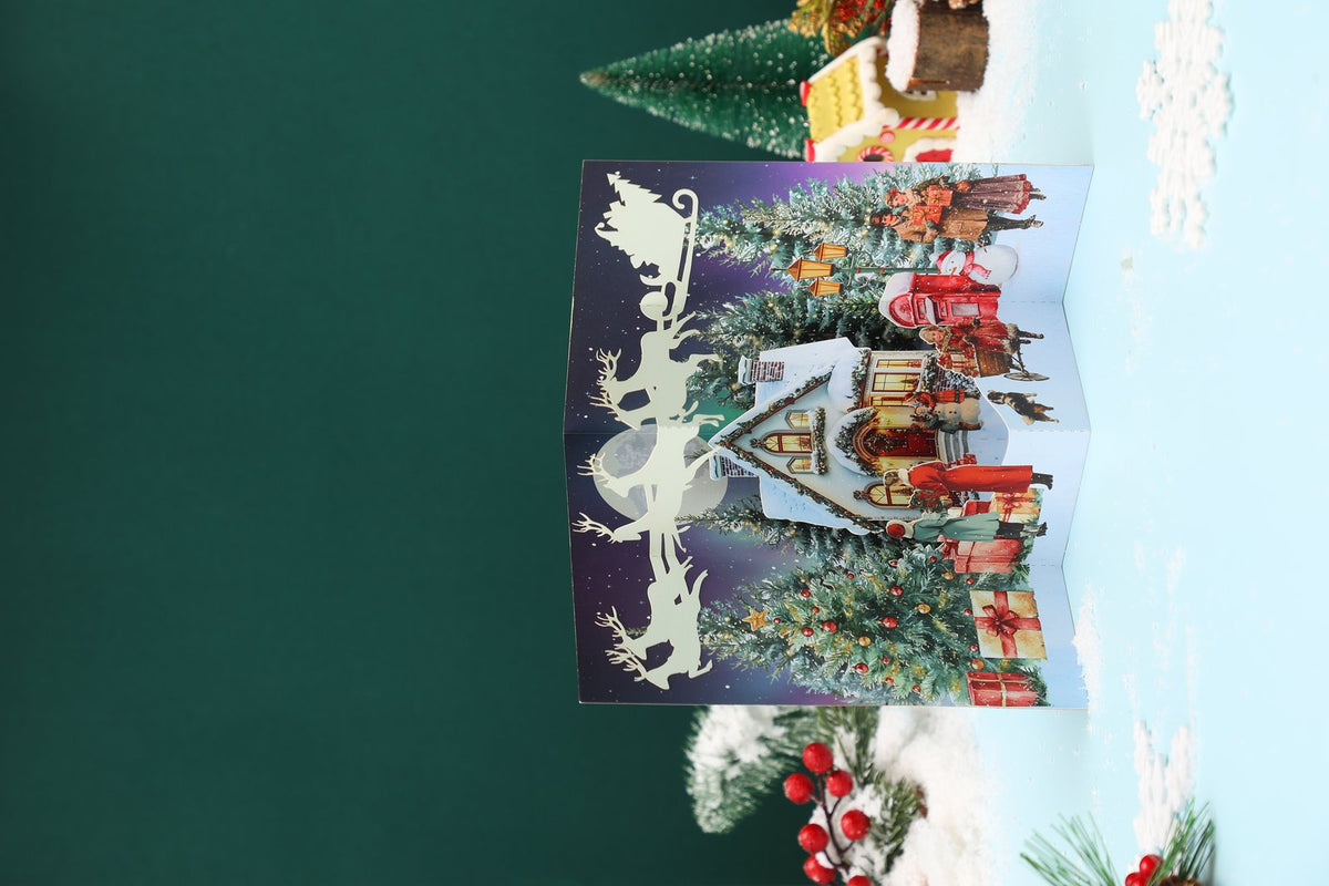 Red Christmas Snowy Night Flip Pop Up Card